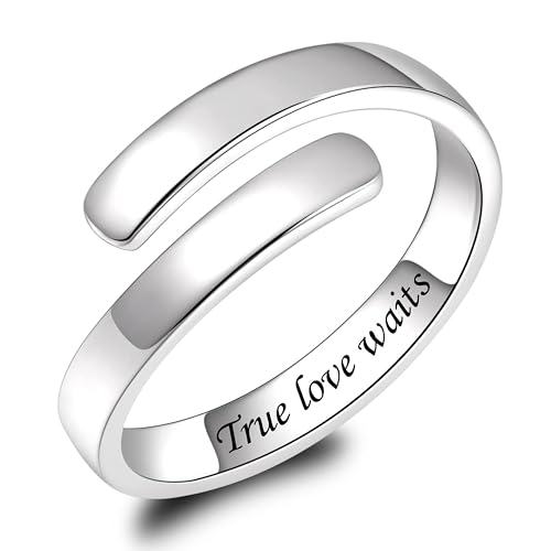 Sonateomber Gold Silver Faith Open Rings for Women ，Adjustable Minimalist Personality Encouragement Hope Love Healing Promise Ring Wedding Festival Accessories Fashion Jewelry Gift - color: True Love Waits