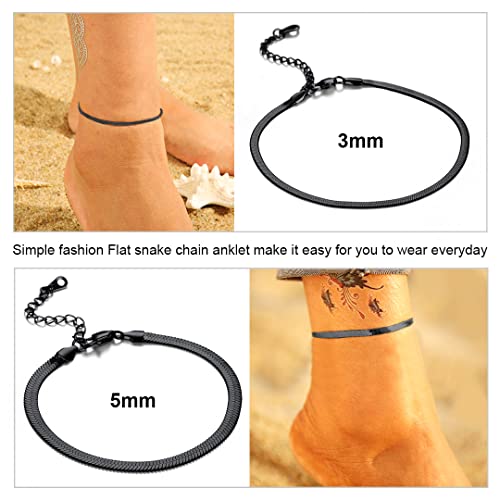 ChainsHouse Ankle Bracelets for Women, Stainless Steel Chain Anklets Waterproof, Women Summer Beach Jewelry Gift, Come with Box - color: 09. 3mm-Herringbone-Black