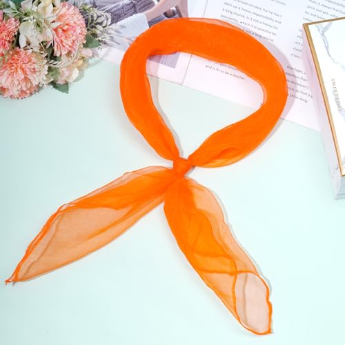 Fengek 9 Pcs Chiffon Scarf, 27.6 Inch Square Solid Color Bandana Handkerchief Ribbon Scarves for Women Girls - color: Multicolor 6
