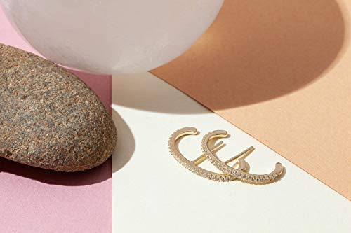 PAVOI 14K Gold Plated 925 Sterling Silver Post Minimalist Suspender Ear Cuff Earrings for Women | Wrap Earlobe Studs - style: Cubic Zirconia