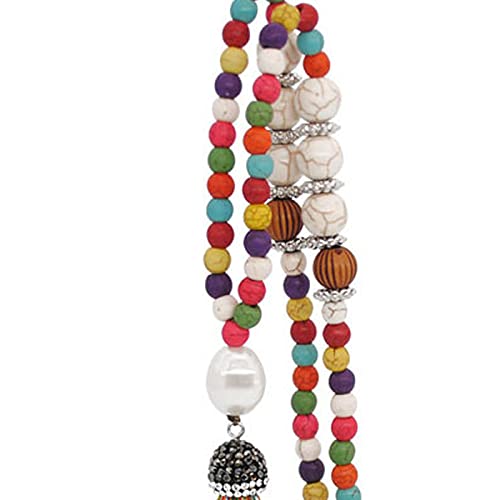 Handmade Multicolor Long Tassel Fringe Pendant Necklace Turquoise Pearl Crystal Mala Beads Necklace for Women Ethnic Boho Prayer Jewelry - color: colorful