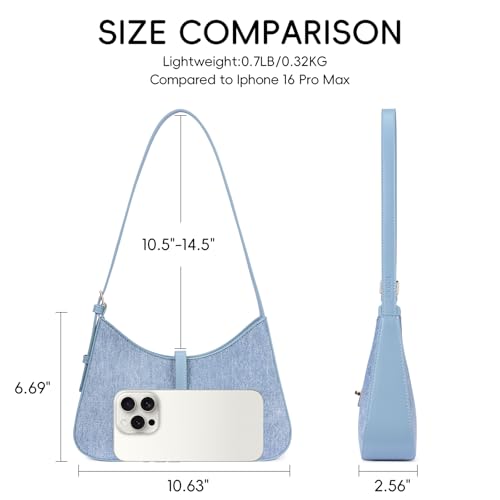 CLUCI Denim Purses for Women, Shoulder Bag, Handbag Hobo Bags Vegan Leather Crossbody Purse with Adjustable Strap - color: B-denim Blue Texture-small