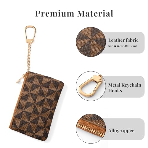 Leather Coin Purse for Women with KeyChain Small Zipper Change Purse coin Pouch Card Holder Wallet Clutch for Women & Men (Brown) - color: Brown