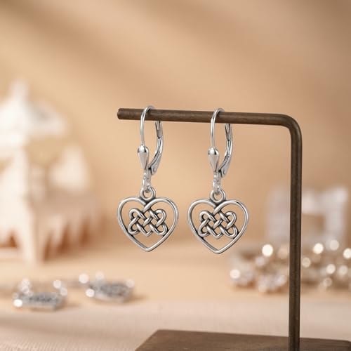 LeCalla 925 Sterling Silver Leverback Drop Earrings | Lightweight Celtic-Knot Filigree Heart Teardrop Dangle Earring for Women's Gift for Her - color: Heart Celtic Knot