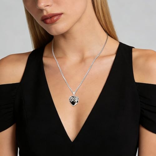 Turquoise/Amethyst/Moonstone/Black Onyx Tree of Life Necklace for Women Hummingbird Necklaces White Gold Plated Copper Jewelry - style: A-Tree of Life -Black Onyx