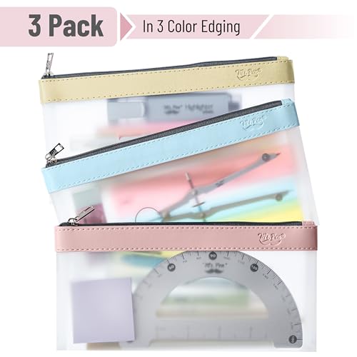 Mr. Pen- Clear Pencil Pouch, 8.50"x4.25", 3 Pack, Durable TPU Material | Medium Water-Resistant Pencil Bags with Smooth Zipper, Multipurpose Clear Pouch for Stationery, School, Office - color: Soft Pastel, size: 3 Pack, Medium