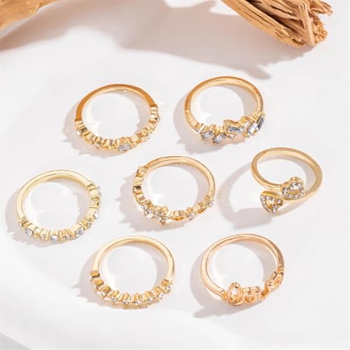Knuckle Rings Set for Women,Simple Dainty Stackable Finger Ring Pack Minimalist Cute Butterfly Moon Heart Rings Boho Statement Jewelry Size Mixed - style: Style-C