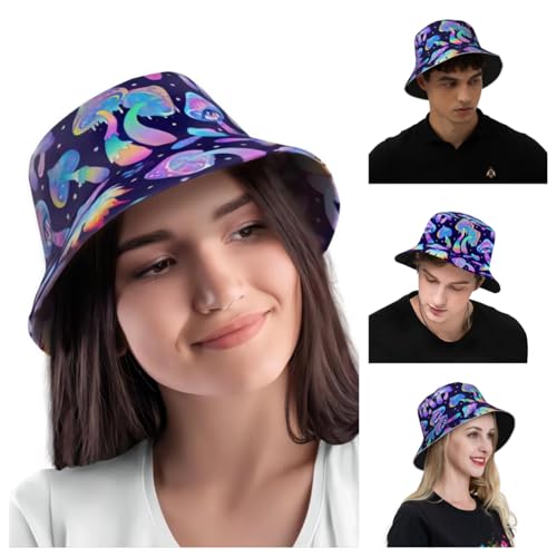 NASIAN Psychedelic Trippy Rave Bucket Hats for Women Men Outdoor Travel Beach Sun Hat Festival Outfits - color: Mushroom