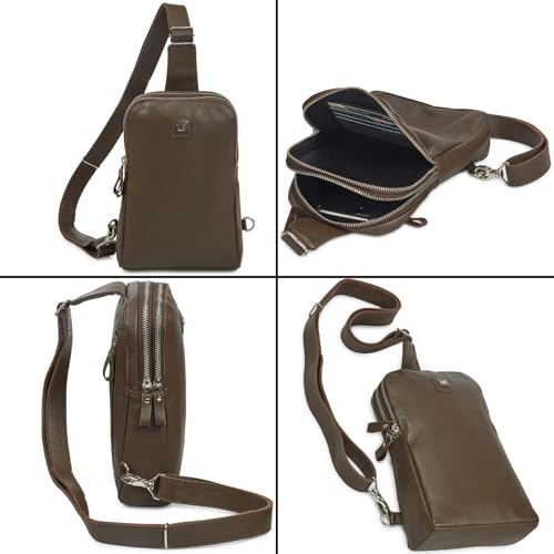 Leather Sling Bag for Women Genuine Crossbody Purse Small Trendy Cross Over Chest with Phone and Credit Card Slots (Brown Nappa) - color: Brown Nappa