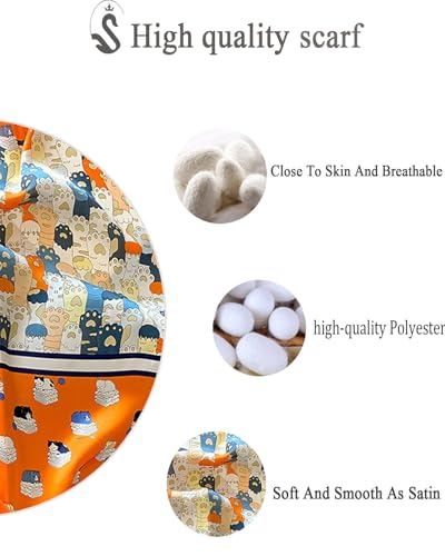 Saiusloa Neck Scarf For Womens Silky Head Scarves Hair Bandanas Square Scarf Fashion Accessories lightweight - color: 10-cartoon Cat Orange