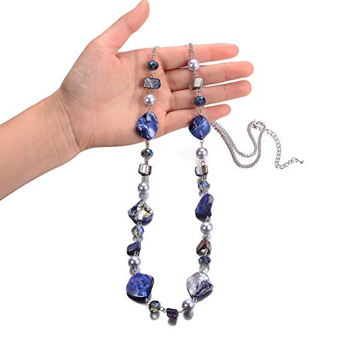 PEARL&CLUB Long Beaded Necklaces For Women - Sweater Chain Fashion Jewelry Necklace Gifts For Women - color: 35-Blue