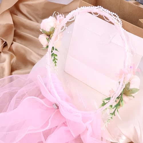 Artificial Flower Crown Headband for Women Girls – Boho Floral Wreath Halo for Weddings, Photoshoots, Festivals, Birthdays, and Costume Parties (Pink Flower, Adjustable) - color: Pink Flower