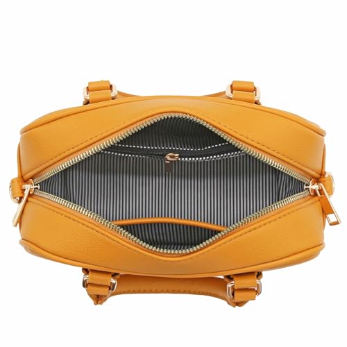 FashionPuzzle Mini PU Leather Satchel Purse Top Handle Crossbody Bag - color: Mustard