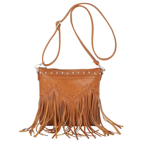 Hoce Women’s Leather Fringe Messenger Bag Large Hobo Crossbody Tassel Shoulder Bags, Gift for Mom Wife Girlfriend - color: 08816black