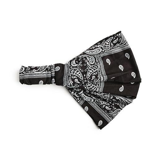 Motique Accessories Wide and Stretchy Cotton Bandana Headwrap, Multiple Colors (Black Paisley, Medium) - color: Black Paisley