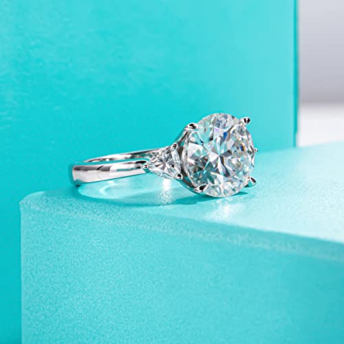 AnuClub Round/Emerald/Marquise Cut Moissanite 3 Stones Engagement Rings D Color VVS1 Round Cut 925 Sterling Silver Anniversary Wedding Promise Rings for Women - color: 4.6cttw Round Cut