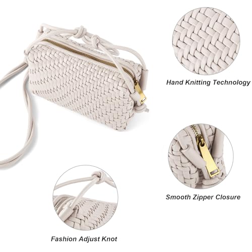 Woven Crossbody Bags for Women Handwoven Purses Vegan Leather Small Handbag Handmade Shoulderbag | Lightweight - color: Beige
