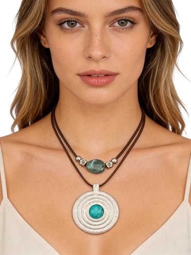 GelConnie Boho Necklaces for Women Cowgirl Necklace Stone Leather Cord Pendant Necklaces With Beads Long vintage Layered Choker Necklace - style: Chunky Boho Long Necklace