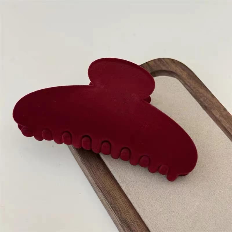 Vintage Red Velvet Hair Claw Clip, Luxe Velvet Texture Elegant French Barrette Non-Slip Hair Accessories for Women Hair Styling (Red) - color: Cherry Velvet