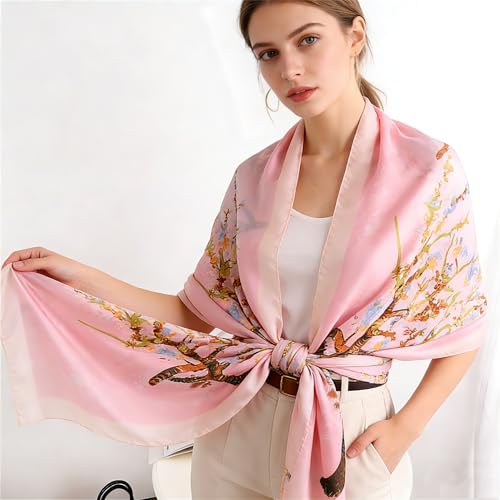Silk Scarf Mulberry Silk Fashion Scarves Long Lightweight Shawl Wrap … - color: W15