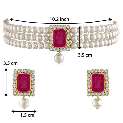 Aheli Ethnic Choker Necklace Earrings Wedding Bollywood Party Jewelry Set Gift for Women - color: Rani Pink 1