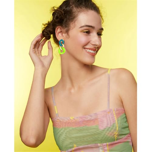 Charm Elegant Hollow Color Chain Acrylic Geometric Temperament Dangle Drop Earrings Bohemian Minimalist Hypoallergenic Jewelry Gift - color: Green Gold Green