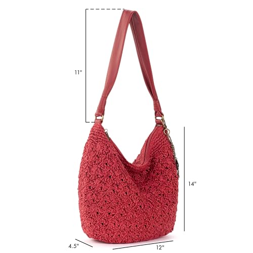 The Sak Sequoia Hobo Bag - Hand Crochet Large Women's Purse for Everyday & Travel - Durable Handbag & Tote With Zipper Pocket - color: Scarlet Primrose Straw