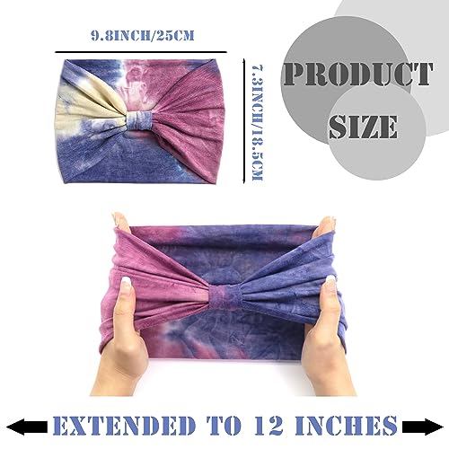 FULZTEY Wide Headbands for Women Boho Headwraps Fashion Tie Dye Hairband Non Slip Knot Bandanas Comfy Cotton Turban Stretchy Sport Workout Sweat Head Bands for Women's Hair Accessories 3 Pack - color: Style 28