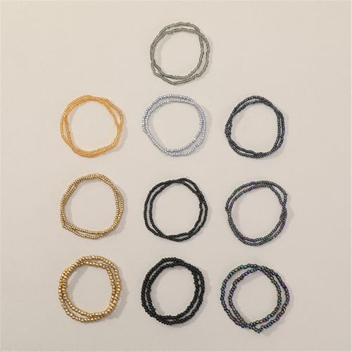 Fuqimanman2020 18Pcs Boho Stackable Beaded Bracelets for Women Colorful Handmade Multilayered Rice Beads Anklets Set Summer Beach Bohemian Jewelry Gift - color: Style 2 Black