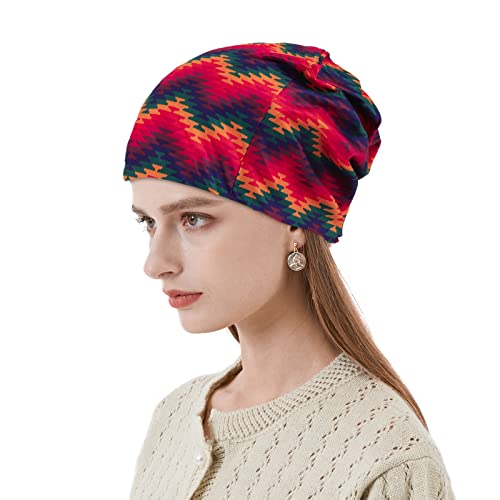 KAKU NANU Women Turban Chemo Beanies Pre Tied Caps Baggy Slouchy Headwear Sleep Scarf - color: Zigzag Lines