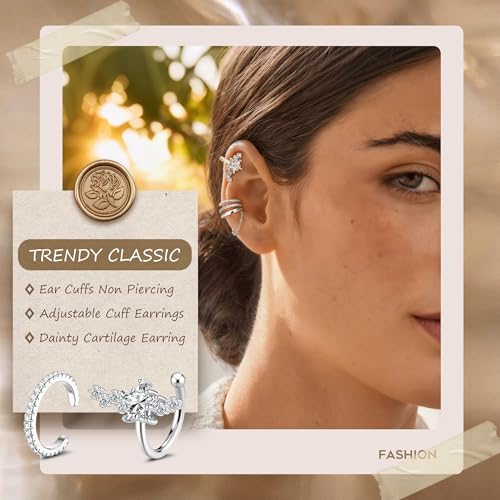 Florideco 4 PCS Ear Cuffs Non Piercing Hypoallergenic 14K Gold Plated Ear Cuff Earrings for Women Trendy CZ Clip On Cartilage Earring Set Dainty Adjustable Fake Piercings Earrings - color: Northstar: Silver Plated