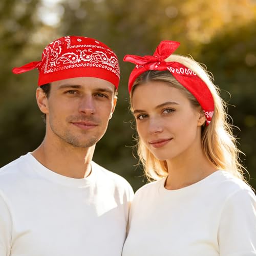 Morcheiong 8/16 Pcs Bandanas Paisley Bandana Head Scarf Headband Handkerchiefs for Men Women Boy Girls - color: Red