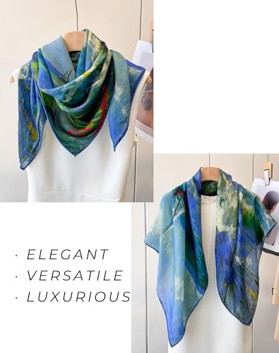 PoeticEHome Cashmere Scarf Wrap 36"x36" - Featherlight & Wrinkle-Free Artistic Square Shawl for Travel & Office, Gift Ready - color: Seascape at Saintes-maries - 36"