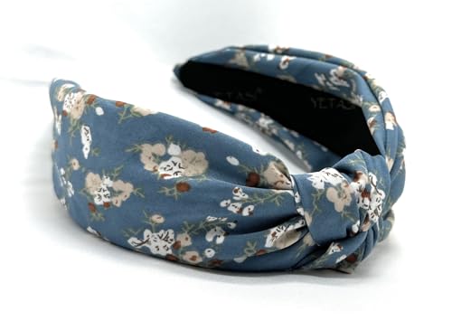 Fall Pastal Blue Bloom Floral for All Day, Colorful Autumn Flower Satin Headbands for Women, Silk Feel, Soft Fabric, Knotted Headband Fashion Designer Top Knot Womens Girl - color: Blue Bloom