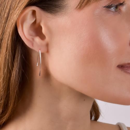 Upside Down Hoop Earrings - Hypoallergenic Lightweight Wire Needle Drop Dangle Threader Hoops for Women, Safe for Sensitive Ears - Plated in 925 Sterling Silver or 18k Gold - color: 1.2" inch - 925 Sterling Silver Plated
