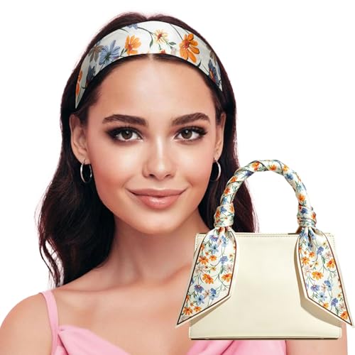 Sumolux Head Hair Scarf for Women Neck Purse Bag Handbags Scarf Like Silk - color: Beige Small Yellow Flower