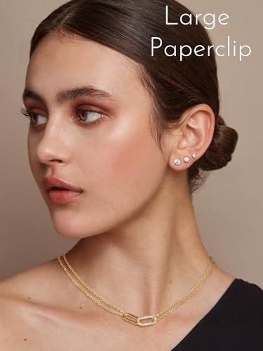 Freekiss Gold Pendant Necklace for Women, Dainty Diamond Necklaces for Women Simple 14K Gold Plated Paperclip Choker Necklaces Cute Minimalist Open Oval Necklaces Gold Jewelry for Women Gifts - color: Gold, style: Double Chunky Paperclip-gold