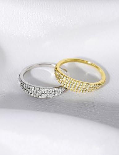 Mameloly Wedding Bands for Women 14K Gold Plated Slim Signet Ring Stackable Pave Cubic Zirconia Dainty CZ Engagement Rings for Her Size 3-12 - color: Silver