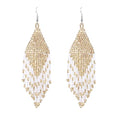 Long Beaded Tassel Earrings - Bohemia Colorful Bead Handmade Beaded Tassel Earrings，Gifts and Christmas - color: Classic white