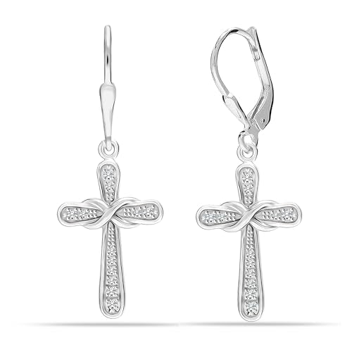 LeCalla 925 Sterling Silver Leverback Drop Earrings | Lightweight Celtic-Knot Filigree Heart Teardrop Dangle Earring for Women's Gift for Her - color: Zirconia Infinity Cross