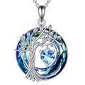 POPLYKE Mothers Day Gifts for Mom Her Wife Tree of Life Necklace 925 Sterling Silver Birthstone Pendant with Crystal Anniversary Birthday Wedding Jewelry for Women - color: 03-Mar-Aquamarine, style: White Gold Plated-Blue Crystal