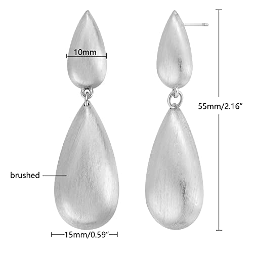 Stud Earrings for Women 14k Gold Plated Geometric Dangle Earrings Lightweight Minimalist Handmade Hammered Texture Oval Disc Drop Double-layer Big Hoop Dangle Earrings for Women - color: Silver Brushed Teardrop