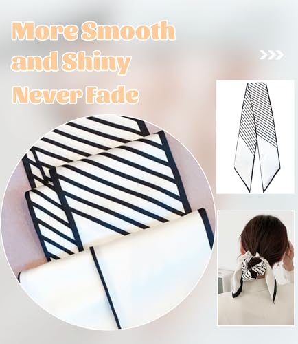 kcctoo 59” Long Silk Like Head Scarf Women's Fashion Square Neck Satin Scarfs for Bag Hair Scarves Gift 59 * 5.9” - color: H1 Beige Stripe 59" X 5.9"