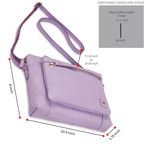 Leather Crossbody Bags for Women Small Soft Genuine Pebbled Sling Shoulder Handbag Crossover Purse with Full Adjustable Strap (Lavender Nappa) - color: Lavender Nappa
