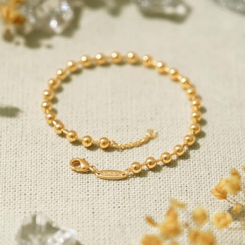 BENEIGE Women Bracelet 14K Gold Plated Paperclip Satellite Bead Ball Oval Cuba Cable Box Chain Daily Charm Layered Link Silver Bracelets Adjustable Jewelry - style: Beaded Chain