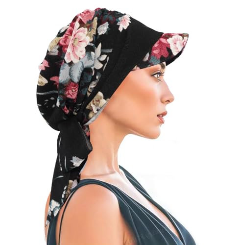 XYIYI Chemo Headwear for Womens Cancer Patients, Head Scarf Chemotherapy Headwraps Hat - color: Black Flower