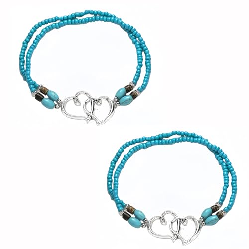 Ankle Bracelets for Women Waterproof Elastic Heart Anklet Stretchy Ankle Bracelets Colorful Beaded Anklets Boho Ankle Bracelets Silver Beach Anklet Jewelry Accessories for Summer - color: Black Blue Anklets