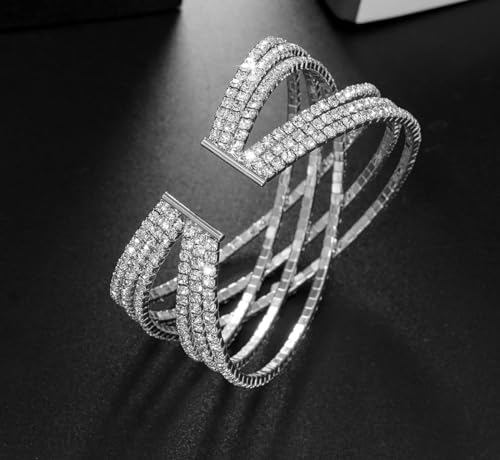 Rhinestone Bracelet for Women MultiLayer Crystal Cuff Bracelet Strand Layered Bracelet - color: Silver 2