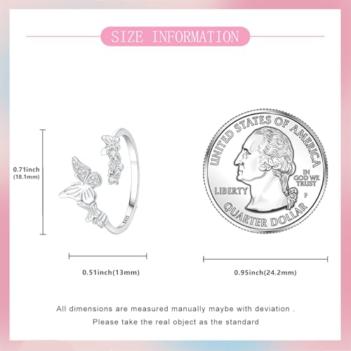 PARCOM Adjustable Women Stackable Ring, 925 Sterling Silver Open Rings - Trendy Eternity Cubic Zirconia Stackable Band Engagement Promise Ring for Her, Hypoallergenic Non Tarnish Nature Bird Floral Thumb Rings - color: Butterfly Swarm