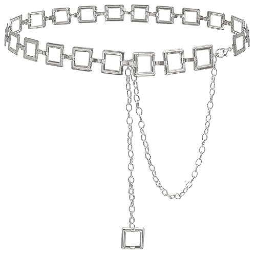 Women's Chain Belt Metal Waist Belt Chunky Belly Link Belt - color: 23025 Silver, size: S: 41.3 in